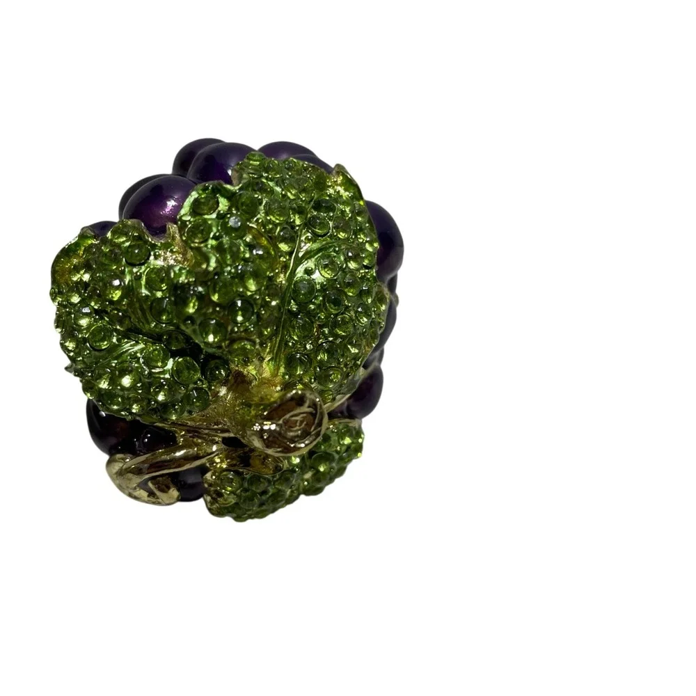 Grape Cluster Trinket Box‎ Magnetic Closure Rhinestone Embellishments Leaves